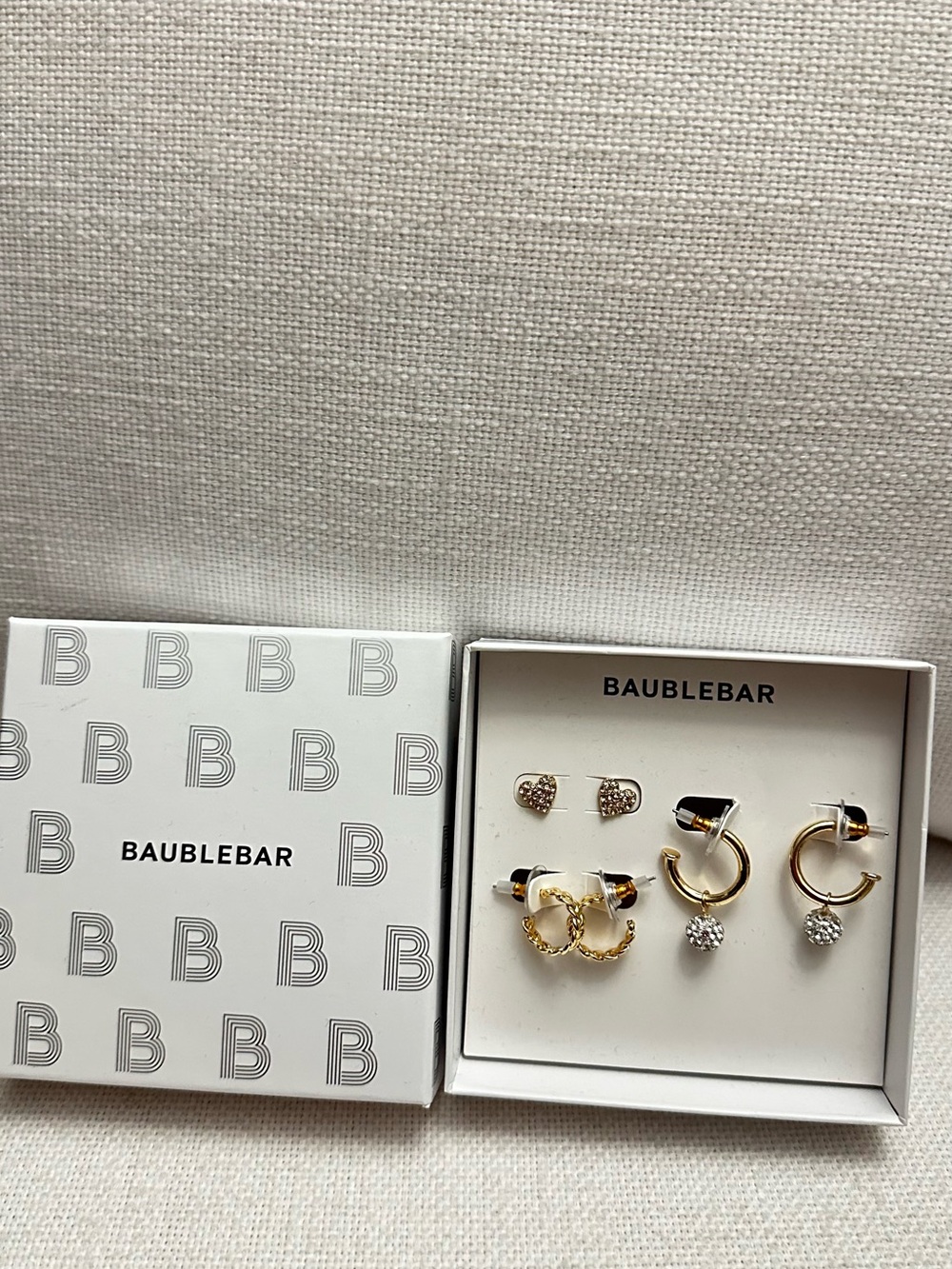 BaubleBar Gold Multi-Pair Earring 3 pc Set with Crystal and Heart Studs